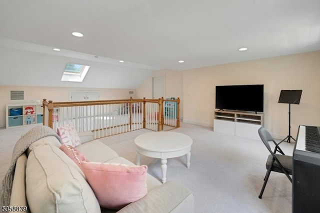 1364 Springfield Ave, New Providence Boro, NJ 07974 - living room with a skylight, lofted ceiling, carpet, and recessed lighting