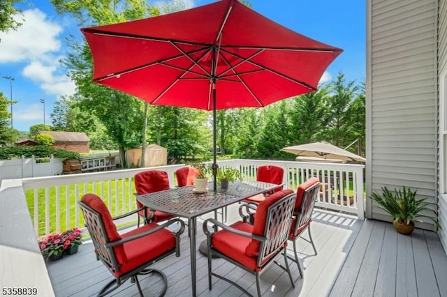 1364 Springfield Ave, New Providence Boro, NJ 07974 - wooden terrace with a shed, outdoor dining area, and a yard