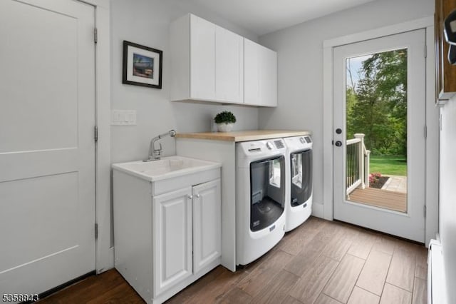 6 Ironia Rd, Chester Twp, NJ 07836 - laundry area featuring cabinet space, washing machine and clothes dryer, and wood finished floors