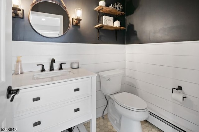 6 Ironia Rd, Chester Twp, NJ 07836 - half bath featuring baseboard heating, vanity, and wainscoting