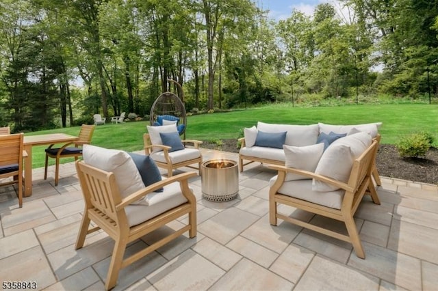 6 Ironia Rd, Chester Twp, NJ 07836 - view of patio / terrace featuring an outdoor living space with a fire pit and view of scattered trees