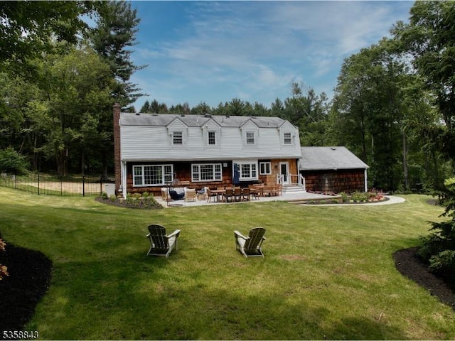 6 Ironia Rd, Chester Twp, NJ 07836 - rear view of house with a patio, entry steps, and a chimney