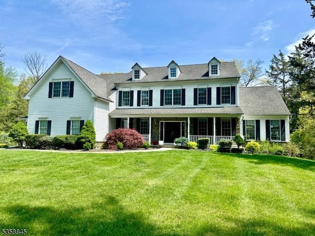 156 Oldwick Rd, Tewksbury Twp, NJ 08889 - colonial house featuring a porch, a front yard, and roof with shingles