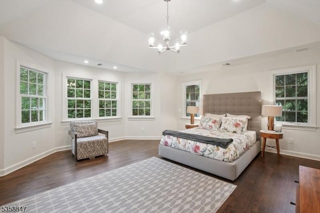 47 Barnsdale Rd, Millburn Twp, NJ 07078 - bedroom featuring wood finished floors, baseboards, a chandelier, recessed lighting, and lofted ceiling
