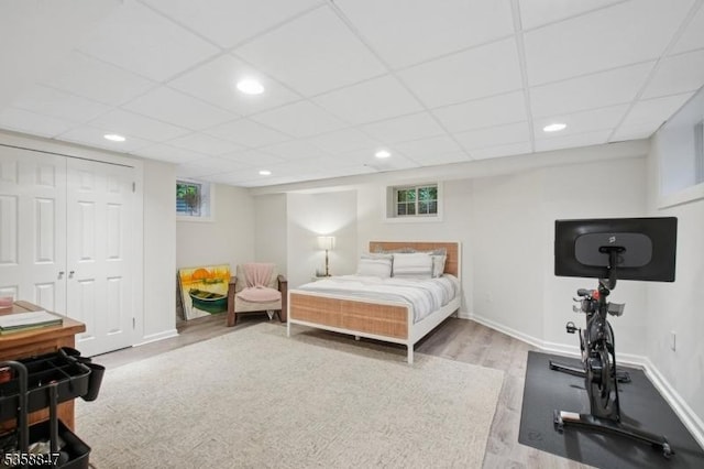 47 Barnsdale Rd, Millburn Twp, NJ 07078 - bedroom featuring wood finished floors, baseboards, a closet, recessed lighting, and a paneled ceiling