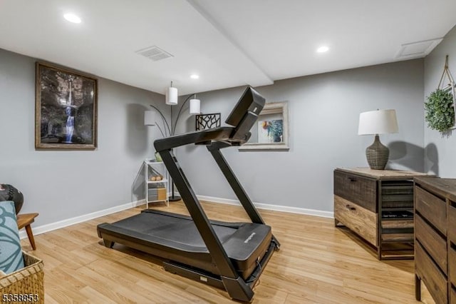 439 Mountain View Rd, Franklin Twp, NJ 08802 - exercise area with light wood-type flooring, baseboards, and recessed lighting