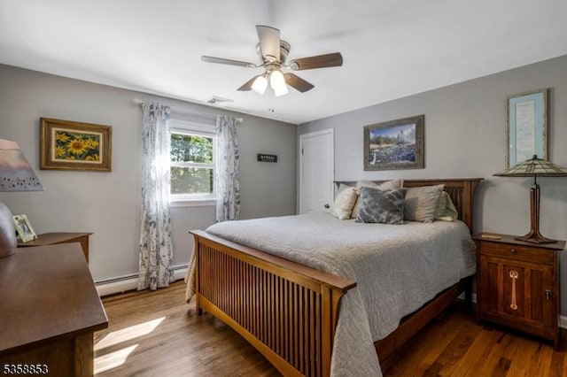 439 Mountain View Rd, Franklin Twp, NJ 08802 - bedroom with wood finished floors, a ceiling fan, and a baseboard heating unit