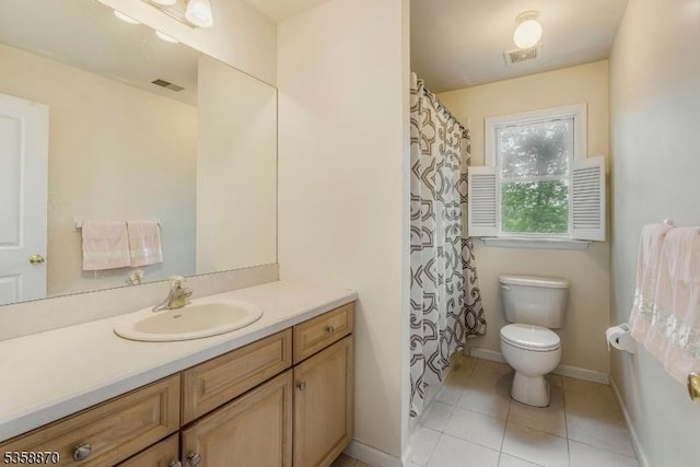 221 Sussex Ave, Andover Twp, NJ 07860 - full bath featuring toilet, vanity, tile patterned floors, baseboards, and a shower with curtain