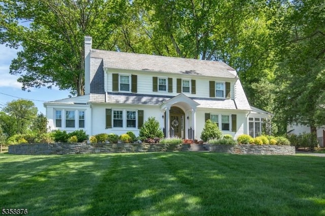 1 Spring Brook Rd, Morris Twp, NJ 07960 - colonial inspired home featuring a chimney and a front yard
