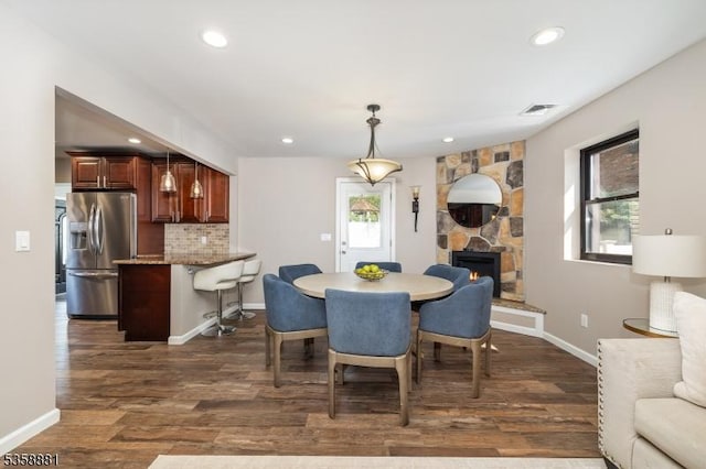 74-76 Watsessing Ave, Belleville Twp, NJ 07109 - dining room featuring recessed lighting, baseboards, a fireplace, and dark wood-type flooring