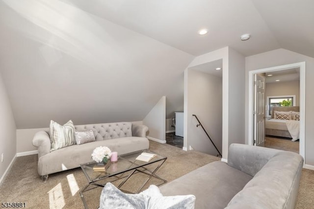 74-76 Watsessing Ave, Belleville Twp, NJ 07109 - living room featuring vaulted ceiling, carpet, and baseboards
