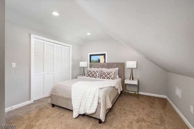 74-76 Watsessing Ave, Belleville Twp, NJ 07109 - bedroom featuring lofted ceiling, light carpet, a closet, baseboards, and recessed lighting