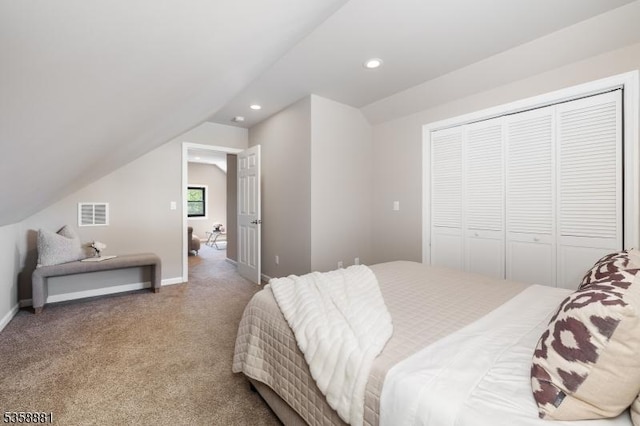 74-76 Watsessing Ave, Belleville Twp, NJ 07109 - carpeted bedroom with vaulted ceiling, recessed lighting, baseboards, and a closet