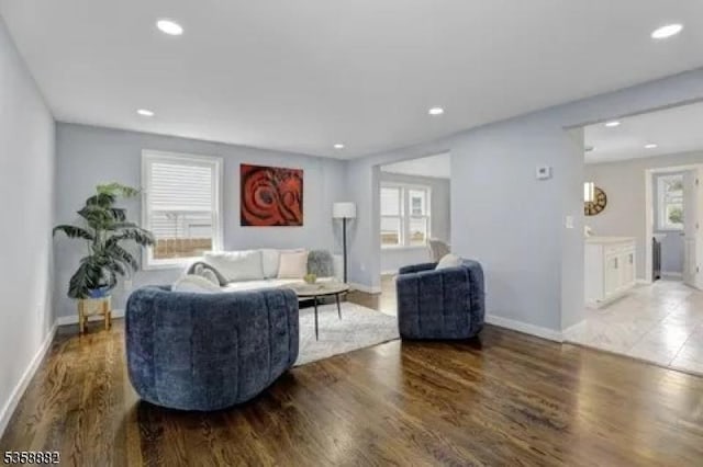 39 Emma St, Plainfield City, NJ 07063 - living area featuring baseboards, wood finished floors, and recessed lighting