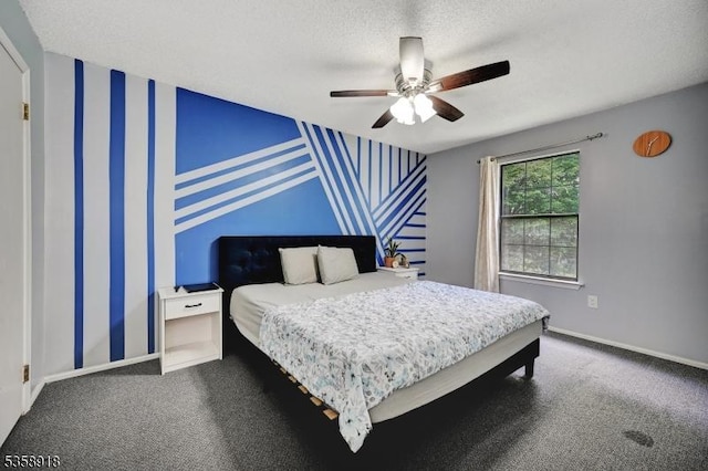 62 Taylor Dr, Franklin Twp, NJ 08823 - bedroom featuring carpet, a ceiling fan, an accent wall, a textured ceiling, and wallpapered walls