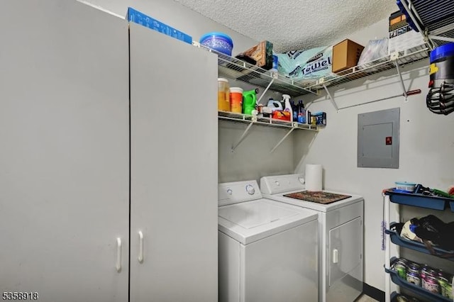 62 Taylor Dr, Franklin Twp, NJ 08823 - laundry room with electric panel, washing machine and dryer, and a textured ceiling