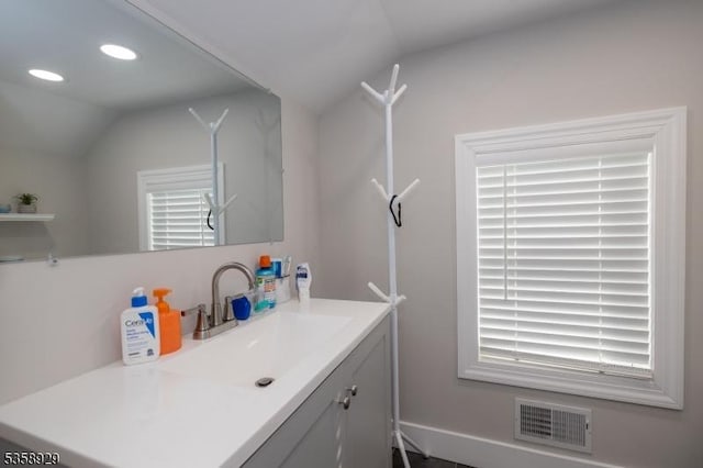 118 Holly St, Woodbridge Twp, NJ 07064 - bathroom with lofted ceiling, recessed lighting, and vanity