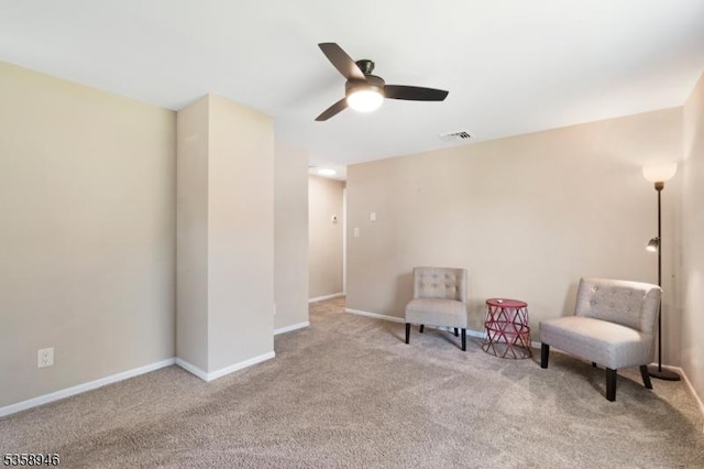 3 Raritan Ave, Roxbury Twp, NJ 07852 - living area featuring carpet, a ceiling fan, and baseboards