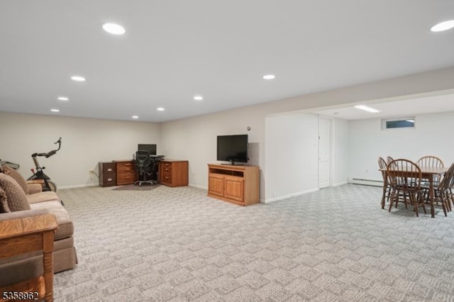 7 Dells Dr, Denville Twp, NJ 07834 - carpeted living area featuring an office area, baseboards, recessed lighting, and a baseboard radiator