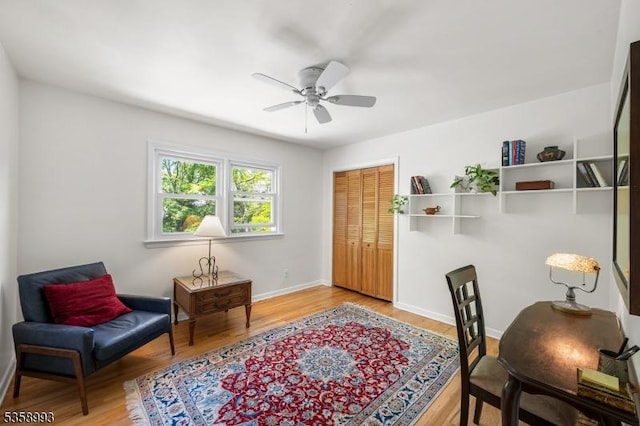110 William St, Clark Twp, NJ 07066 - office area featuring ceiling fan, light wood finished floors, and baseboards