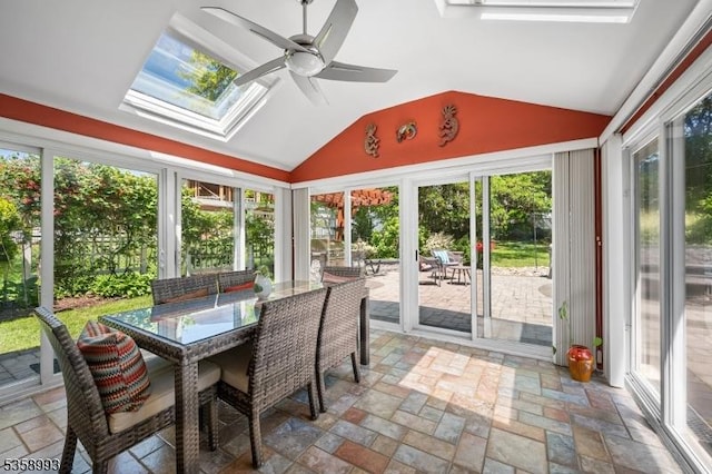 110 William St, Clark Twp, NJ 07066 - sunroom featuring a skylight, lofted ceiling, and stone tile floors