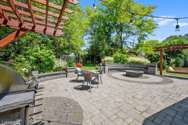 110 William St, Clark Twp, NJ 07066 - view of patio / terrace featuring an outdoor fire pit and a pergola