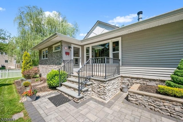 110 William St, Clark Twp, NJ 07066 - property entrance with stone siding