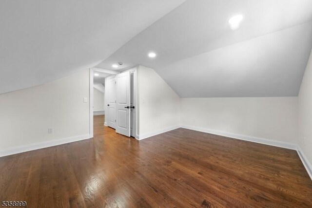 22 Race St, Nutley Twp, NJ 07110 - bonus room featuring vaulted ceiling, dark wood-type flooring, baseboards, and recessed lighting