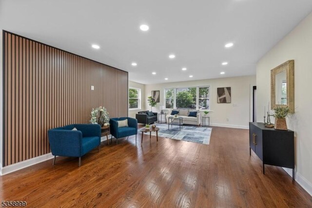 22 Race St, Nutley Twp, NJ 07110 - living room with wood finished floors, baseboards, and recessed lighting