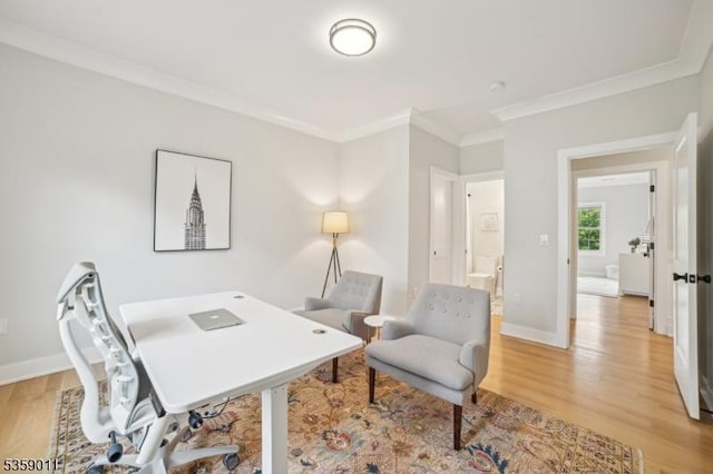 84 Elmwood Ave, Chatham Boro, NJ 07928 - office area featuring light wood-style flooring, crown molding, and baseboards
