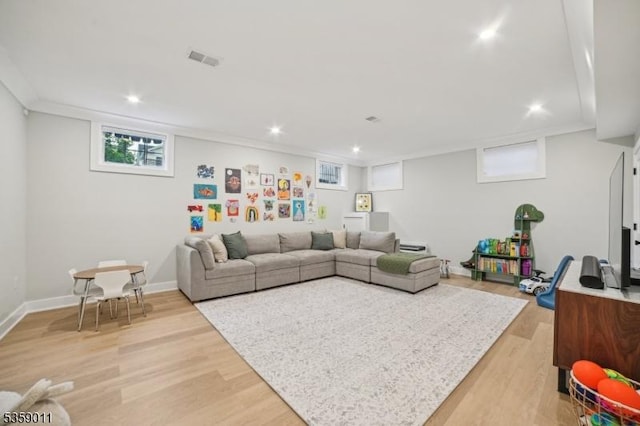 84 Elmwood Ave, Chatham Boro, NJ 07928 - living room with light wood finished floors, recessed lighting, plenty of natural light, and baseboards