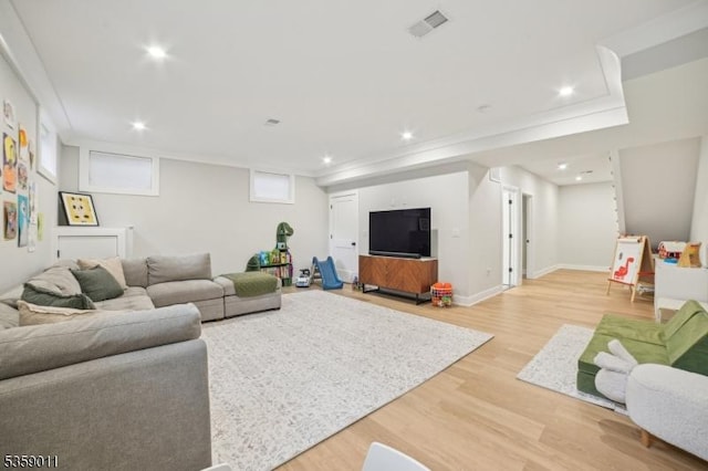 84 Elmwood Ave, Chatham Boro, NJ 07928 - living room featuring light wood finished floors and recessed lighting