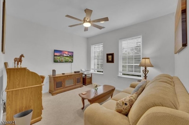 7013 Brookfield Glen Dr, White Twp, NJ 07823 - carpeted living room featuring a ceiling fan and baseboards