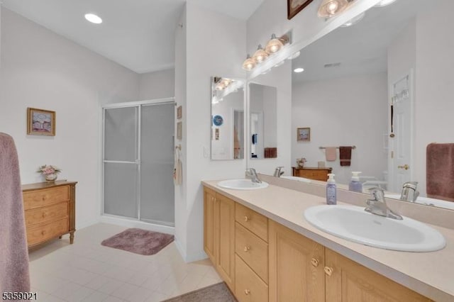 7013 Brookfield Glen Dr, White Twp, NJ 07823 - full bath with double vanity, a shower stall, and recessed lighting