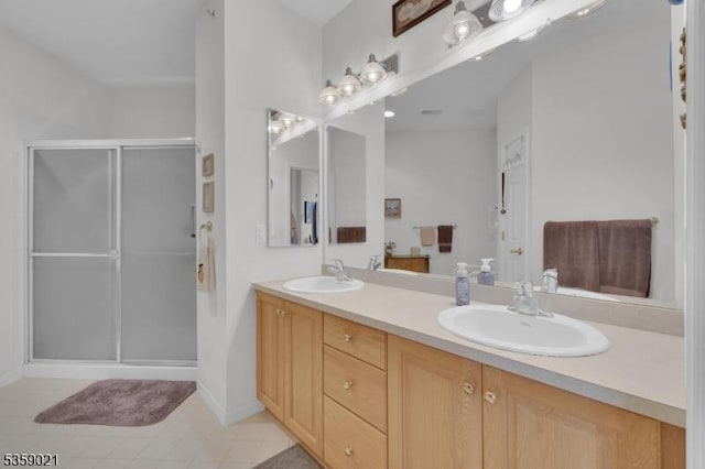 7013 Brookfield Glen Dr, White Twp, NJ 07823 - full bath with double vanity, a shower stall, and tile patterned floors