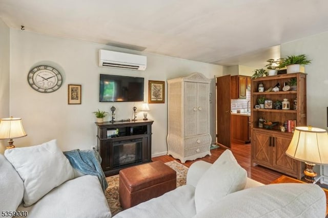 2 Beach Plz, Hardyston Twp, NJ 07460 - living room featuring a wall mounted AC and wood finished floors