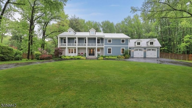 6 Balfour Ln, Scotch Plains Twp, NJ 07076 - greek revival inspired property with a balcony, driveway, a garage, and an outdoor structure