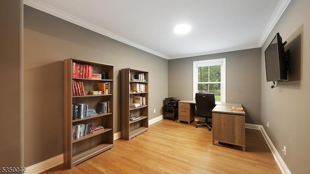 6 Balfour Ln, Scotch Plains Twp, NJ 07076 - office space featuring light wood-style flooring, crown molding, and baseboards