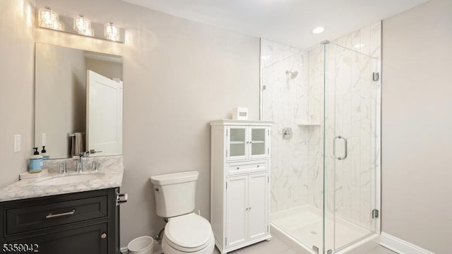 6 Balfour Ln, Scotch Plains Twp, NJ 07076 - full bathroom with vanity, a marble finish shower, toilet, radiator, and baseboards