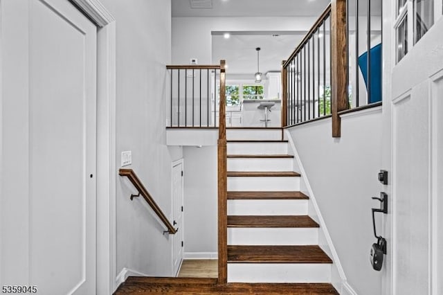 192 Mohawk Trl, Wayne Twp, NJ 07470 - stairway with wood finished floors