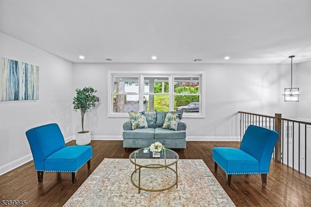192 Mohawk Trl, Wayne Twp, NJ 07470 - living area with wood finished floors, recessed lighting, baseboards, and a chandelier
