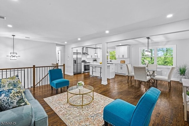 192 Mohawk Trl, Wayne Twp, NJ 07470 - living area with recessed lighting, baseboards, a chandelier, and dark wood-type flooring
