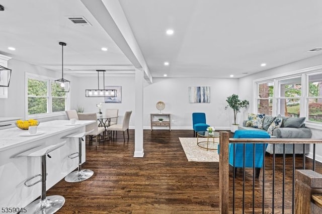 192 Mohawk Trl, Wayne Twp, NJ 07470 - living area with dark wood finished floors, recessed lighting, and baseboards