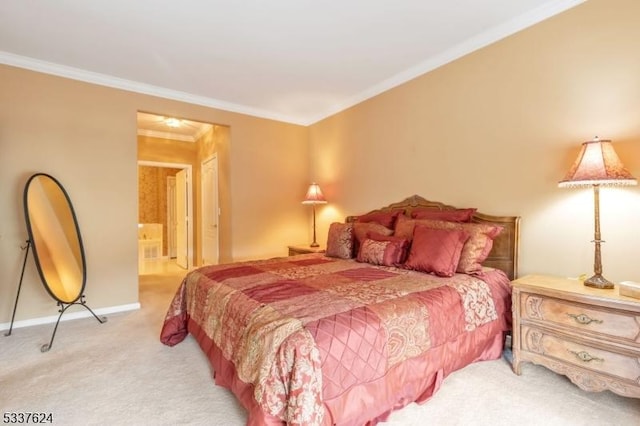 2307 Ambassador Ct Unit 2307, Franklin Twp, NJ 08873 - bedroom with light carpet, crown molding, baseboards, and ensuite bathroom