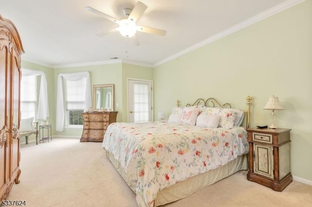 2307 Ambassador Ct Unit 2307, Franklin Twp, NJ 08873 - bedroom with light colored carpet, multiple windows, ornamental molding, baseboards, and a ceiling fan