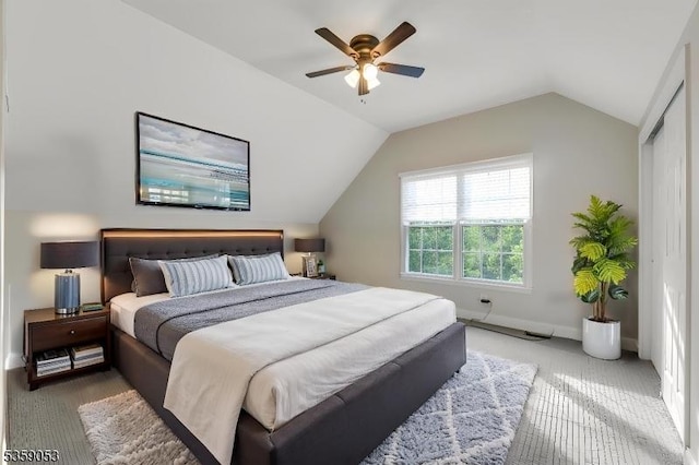 4 Greenbriar Ct, Mount Olive Twp, NJ 07836 - bedroom with lofted ceiling, ceiling fan, baseboards, and light colored carpet