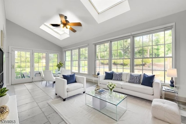 4 Greenbriar Ct, Mount Olive Twp, NJ 07836 - sunroom featuring a skylight, french doors, and high vaulted ceiling