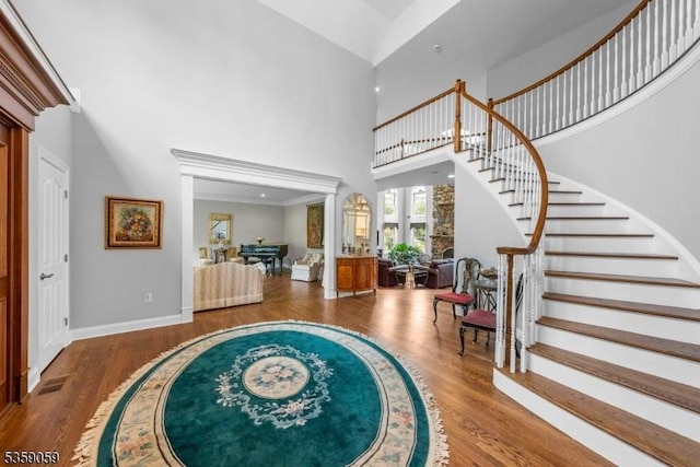 1 Fleming Rd, Tewksbury Twp, NJ 07830 - foyer featuring a towering ceiling, wood finished floors, stairs, and baseboards