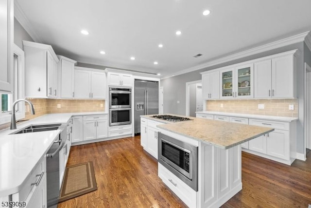 1 Fleming Rd, Tewksbury Twp, NJ 07830 - kitchen featuring built in appliances, crown molding, a sink, a center island, and recessed lighting