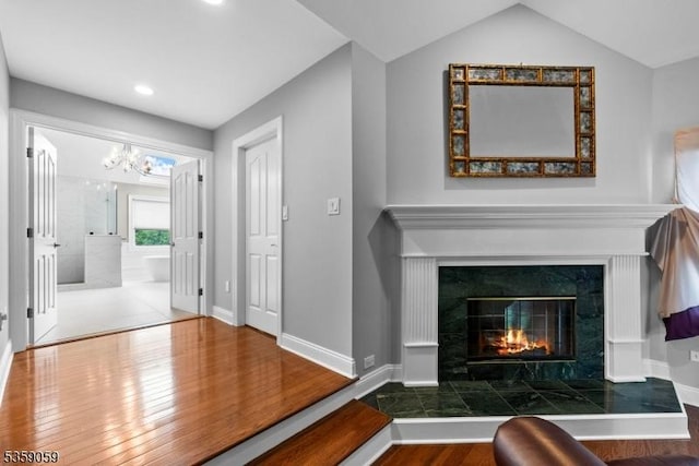 1 Fleming Rd, Tewksbury Twp, NJ 07830 - living area with wood finished floors, a chandelier, recessed lighting, a high end fireplace, and baseboards